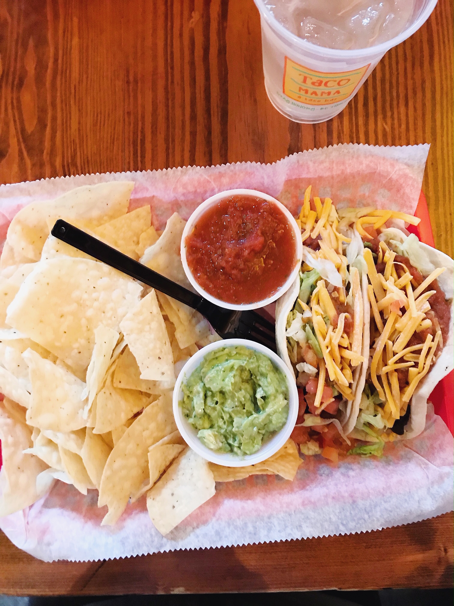 tacos, chips and salsa from Taco Mama in Huntsville, Alabama